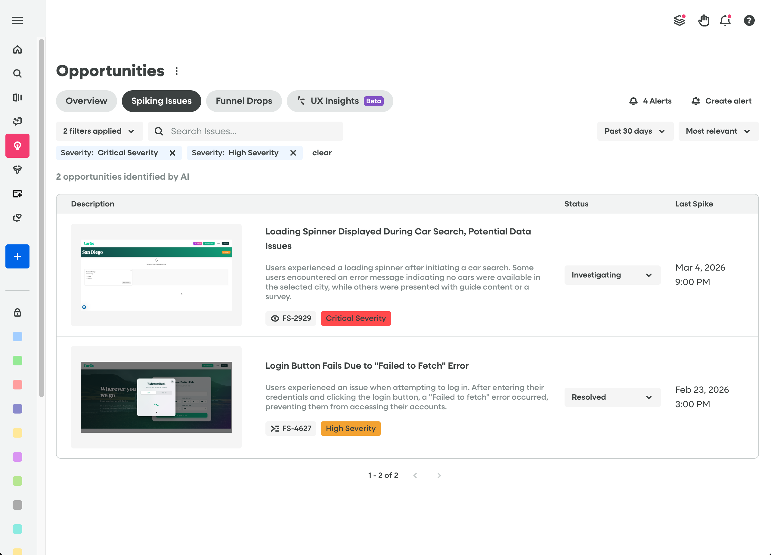 StoryAI Opportunities — Critical and High Severity spiking issues